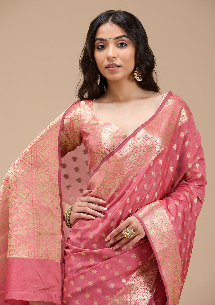 Onion Pink Banarasi Silk Saree