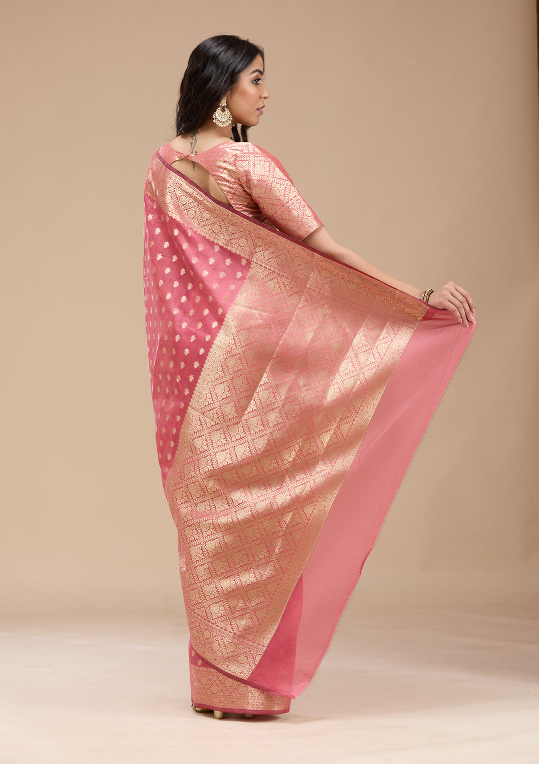 Onion Pink Banarasi Silk Saree