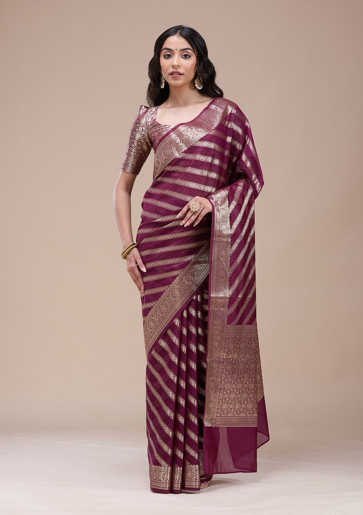 Wine Zariwork Silk Saree
