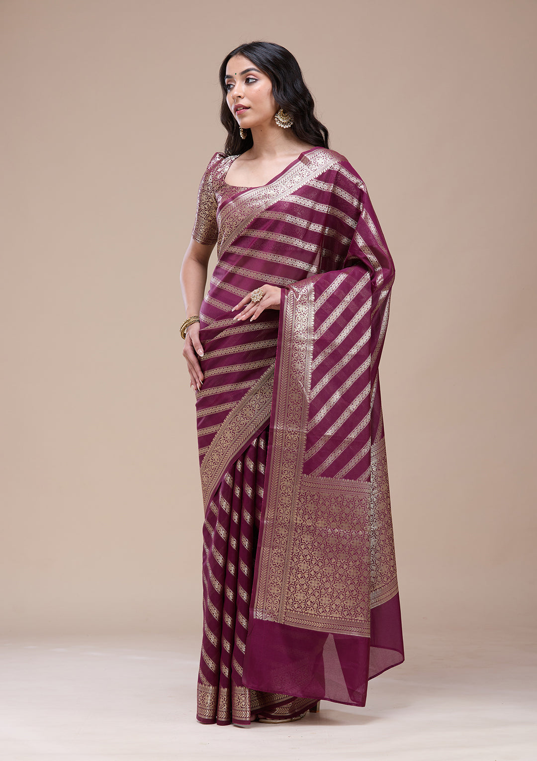 Wine Zariwork Silk Saree