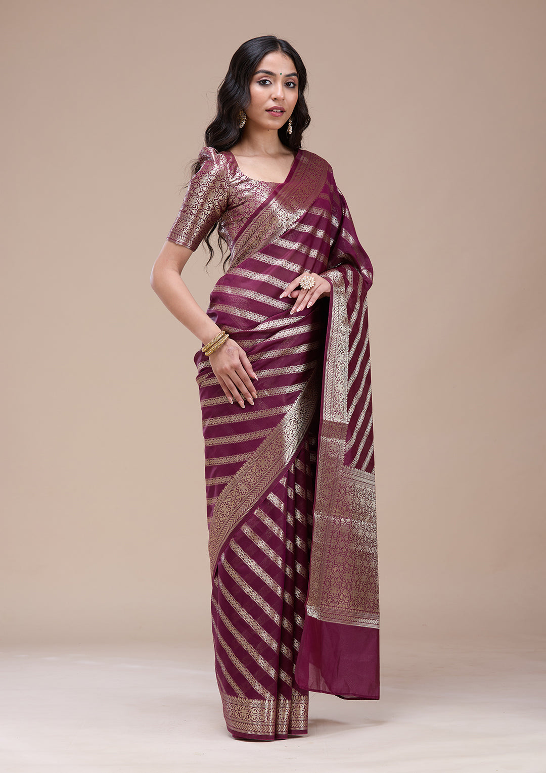 Wine Zariwork Silk Saree