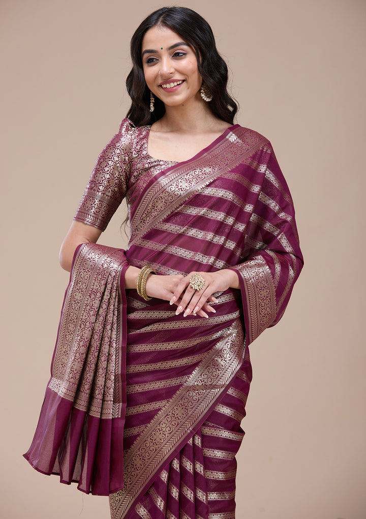 Wine Zariwork Silk Saree