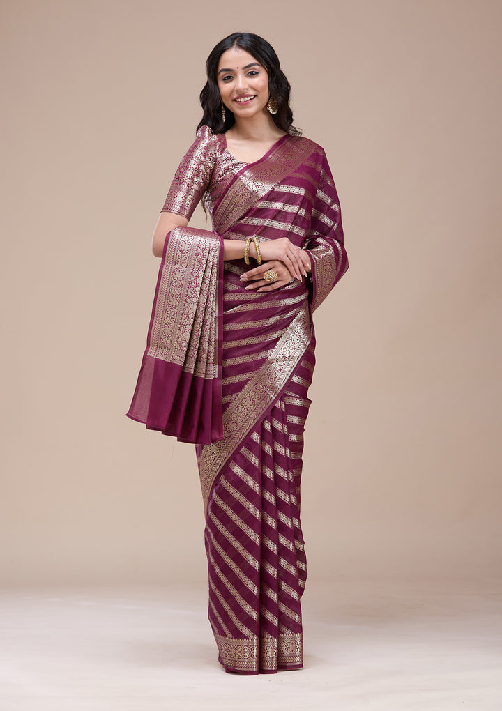 Wine Zariwork Silk Saree