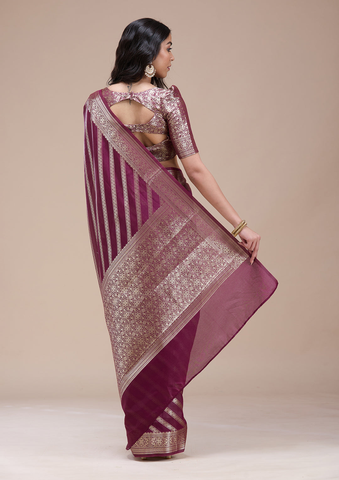 Wine Zariwork Silk Saree