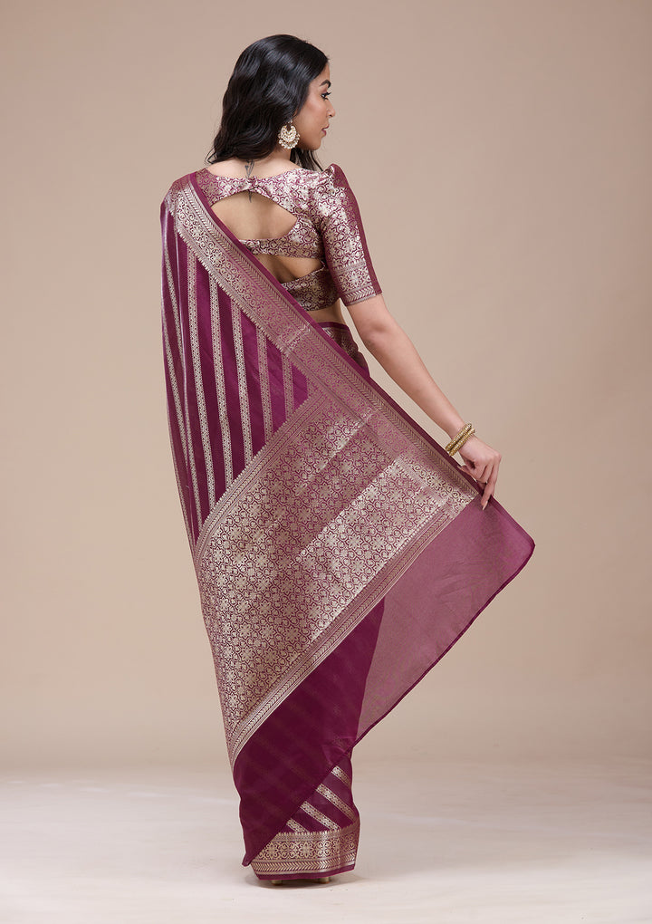Wine Zariwork Silk Saree