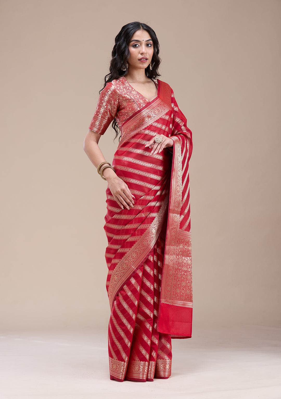 Red Zariwork (Gold) Banarasi Silk Saree