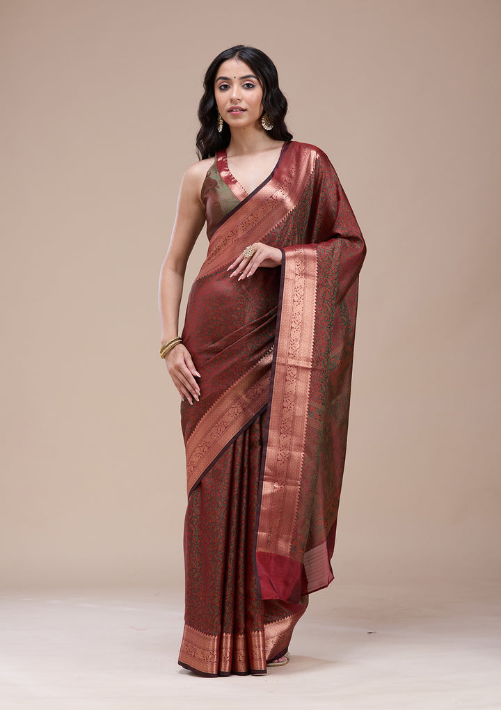 Orange Zariwork (Gold) Banarasi Silk Saree