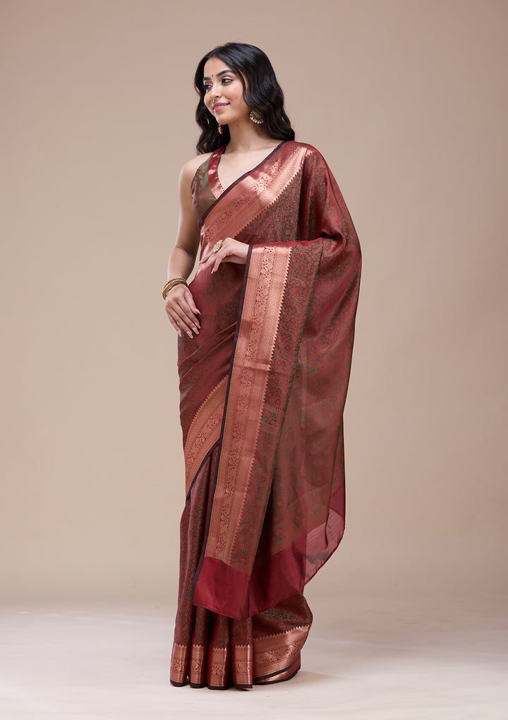 Orange Zariwork (Gold) Banarasi Silk Saree