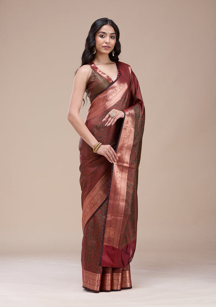 Orange Zariwork (Gold) Banarasi Silk Saree