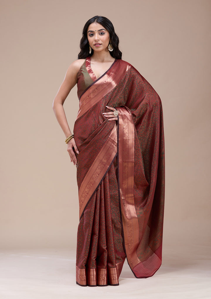 Orange Zariwork (Gold) Banarasi Silk Saree