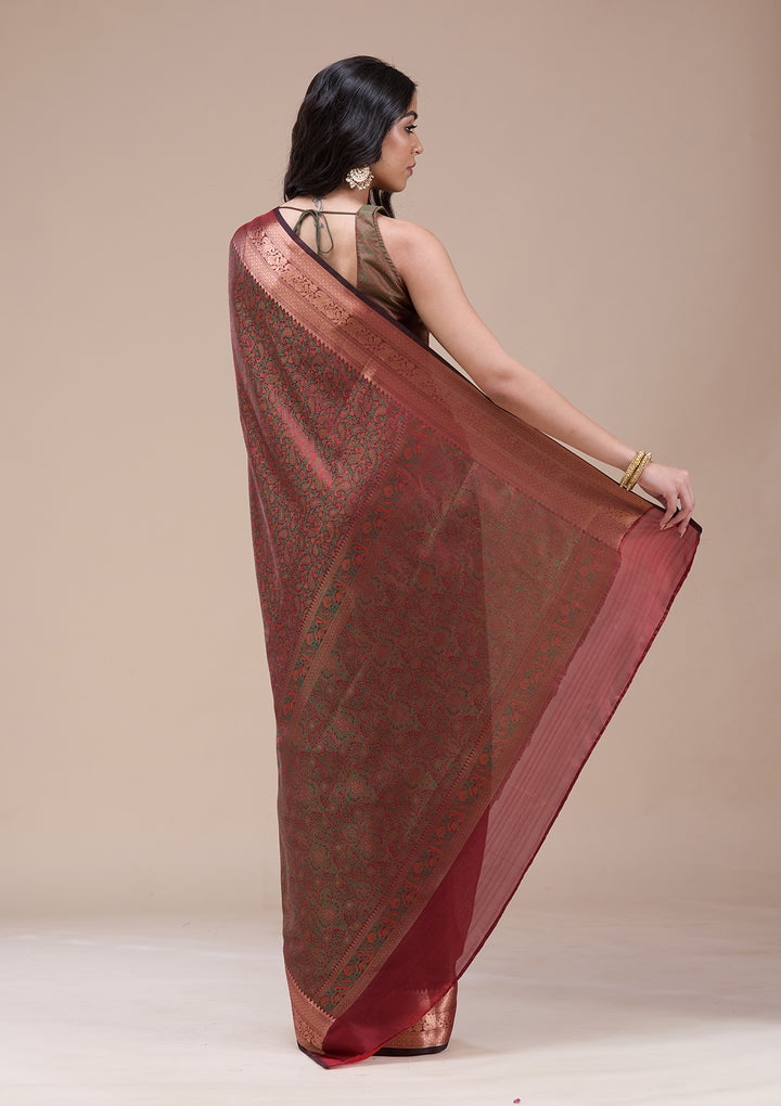 Orange Zariwork (Gold) Banarasi Silk Saree