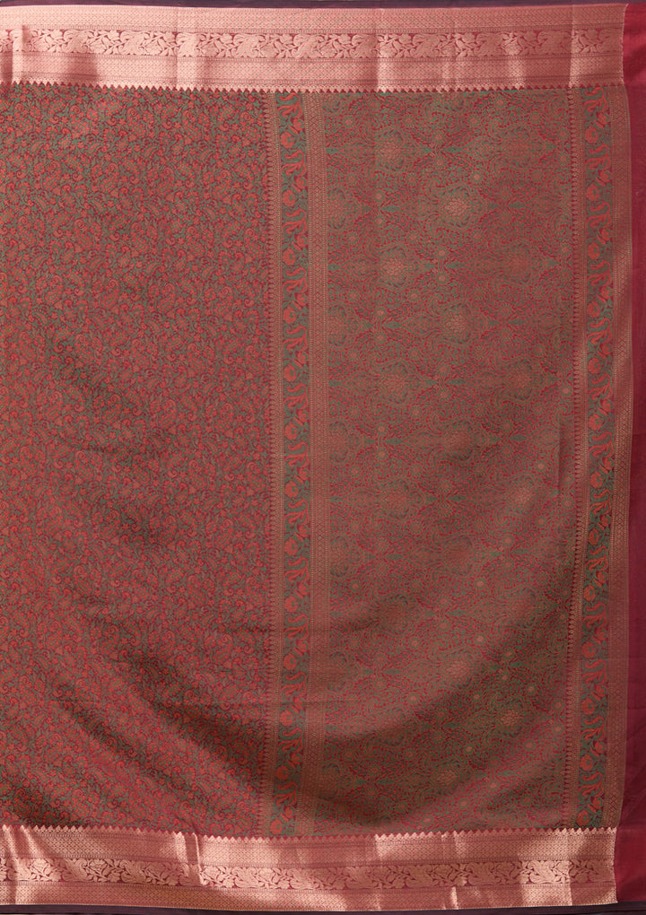 Orange Zariwork (Gold) Banarasi Silk Saree