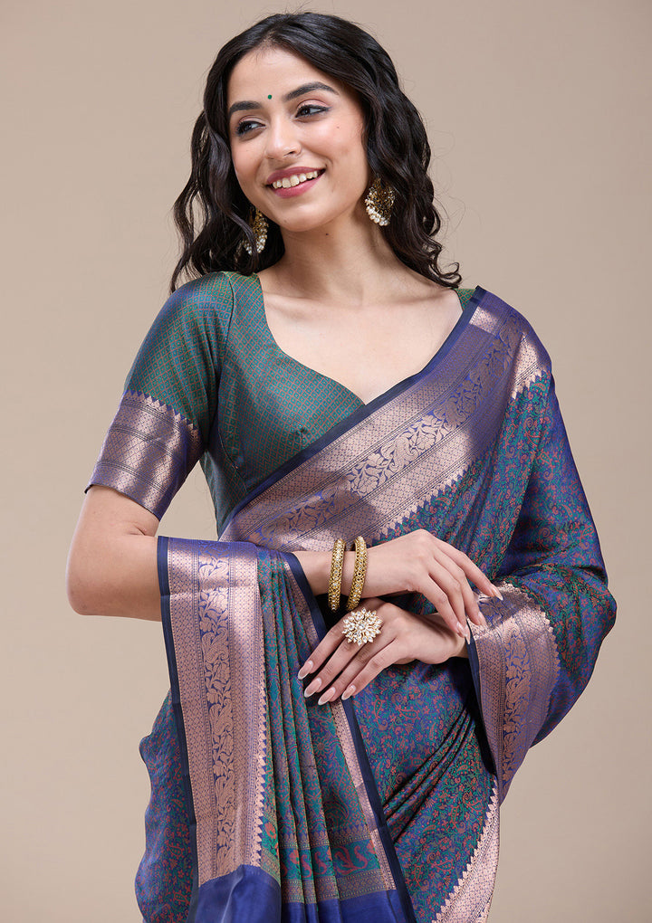 Peacock Blue  Zariwork (Gold) Banarasi Silk Saree