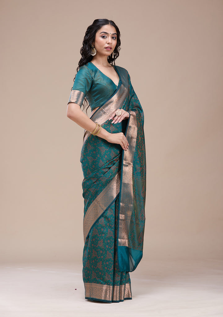 Bottle Green Zariwork (Gold) Banarasi Silk Saree