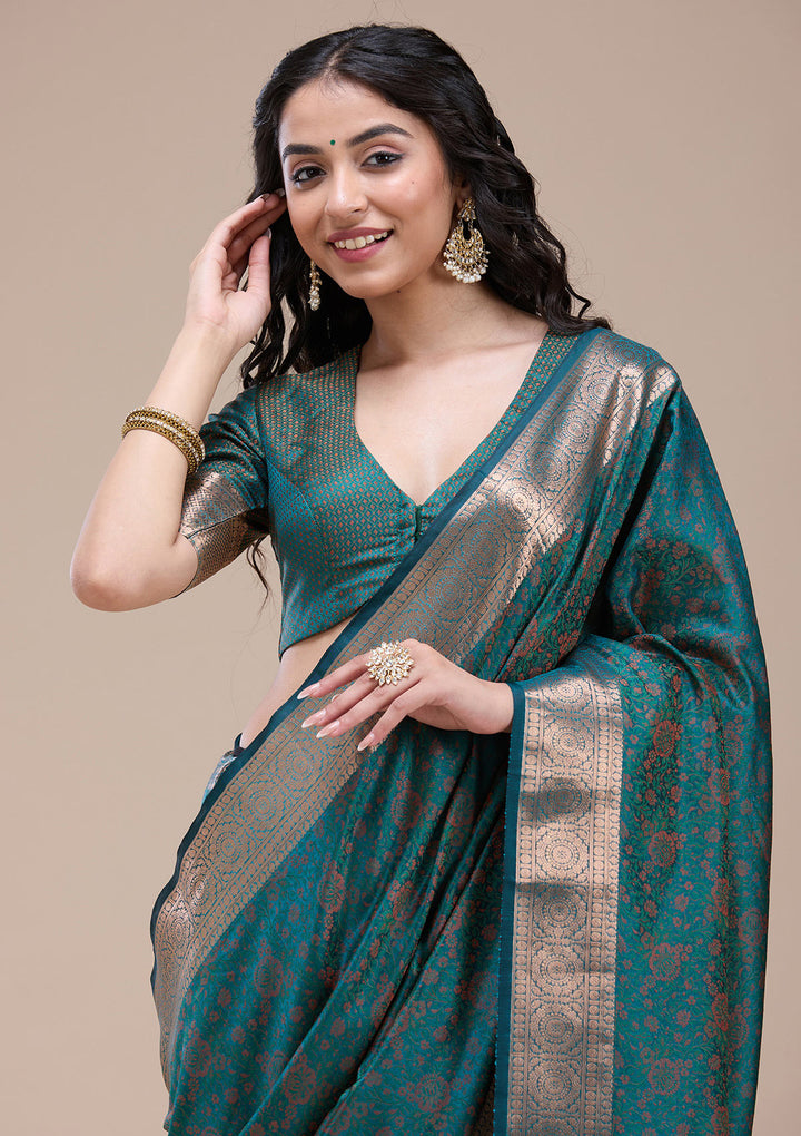 Bottle Green Zariwork (Gold) Banarasi Silk Saree