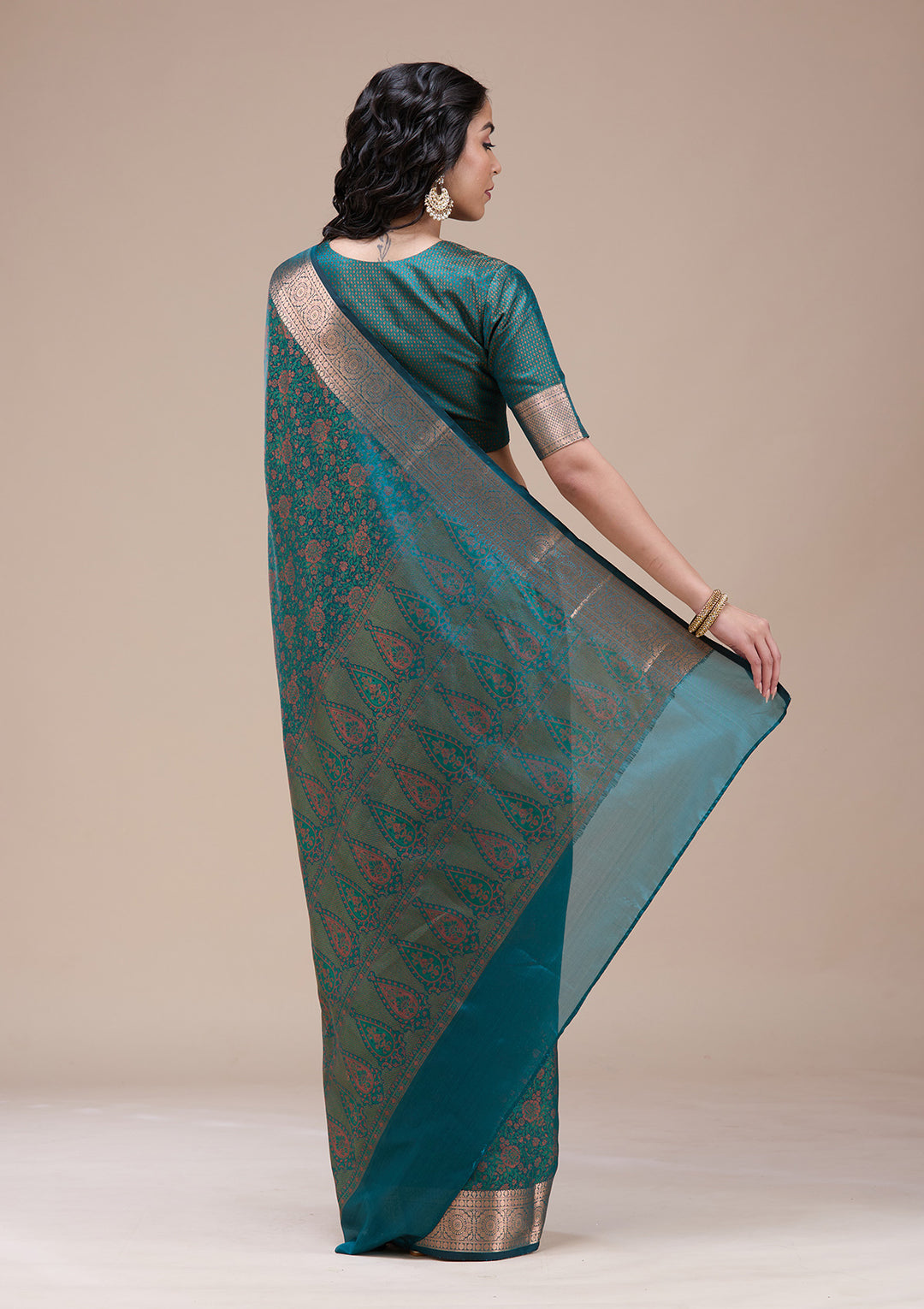 Bottle Green Zariwork (Gold) Banarasi Silk Saree