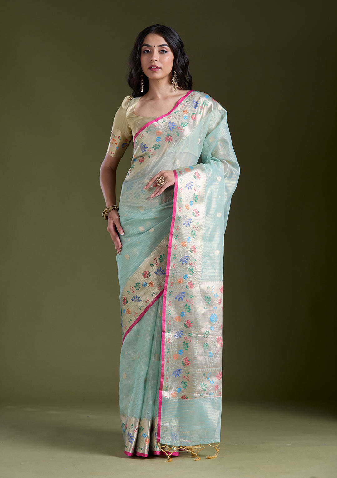 Sea Green  Zariwork (Gold) Banarasi Silk Saree