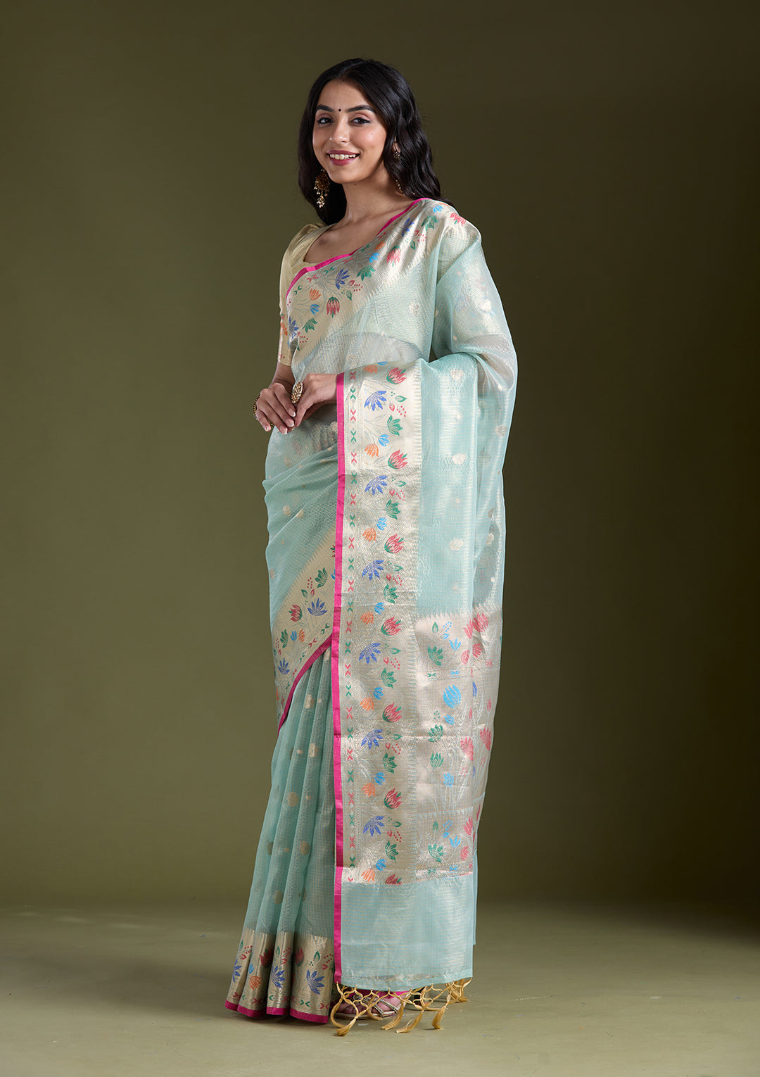 Sea Green  Zariwork (Gold) Banarasi Silk Saree