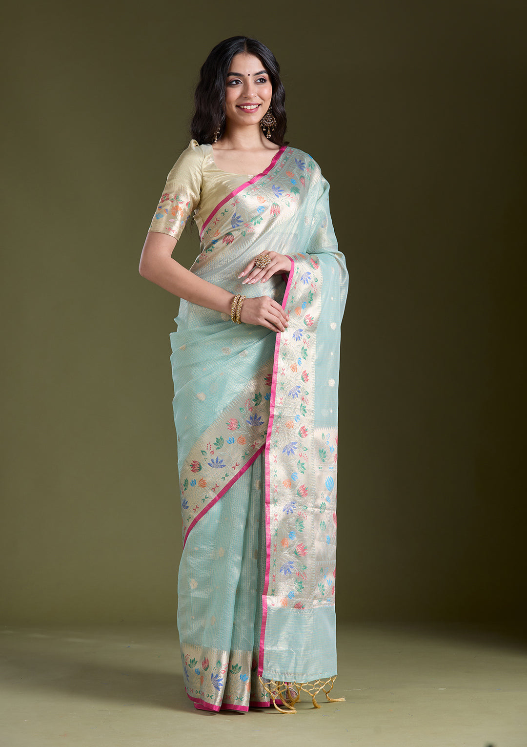 Sea Green  Zariwork (Gold) Banarasi Silk Saree