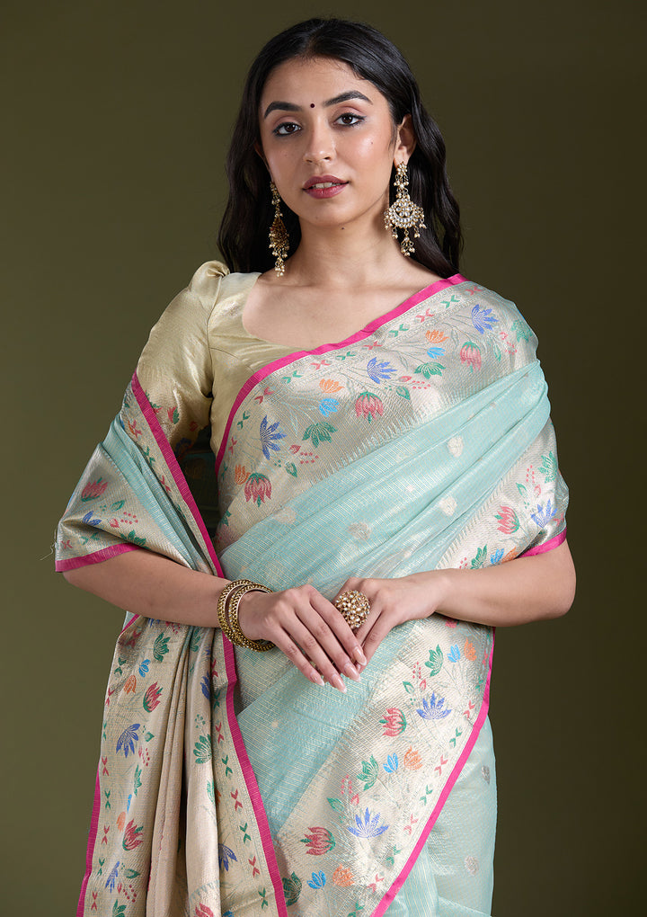 Sea Green  Zariwork (Gold) Banarasi Silk Saree