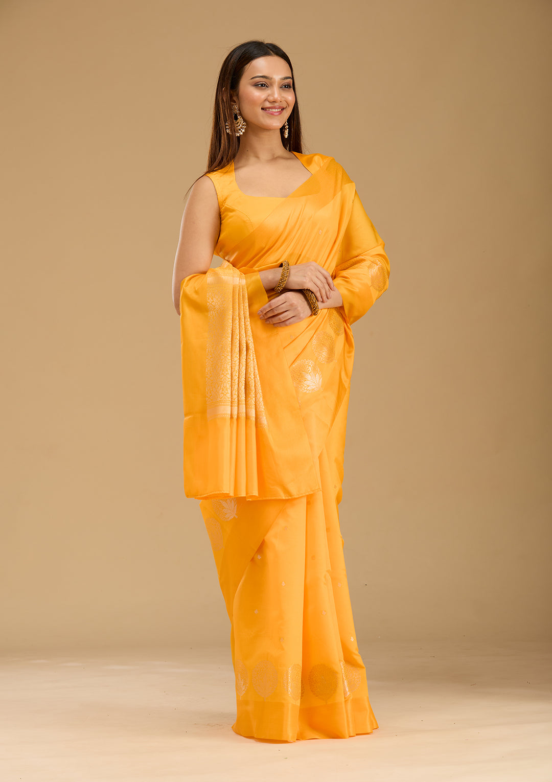 Mustard Zariwork (Gold) Silk Saree