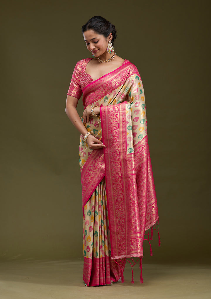 Magenta Pink Zariwork (Gold) Silk Saree