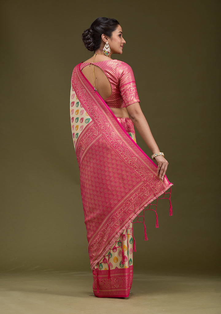 Magenta Pink Zariwork (Gold) Silk Saree