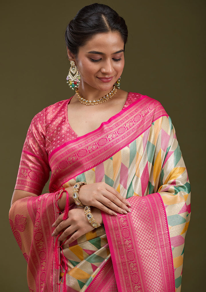 Magenta Pink Zariwork (Gold) Silk Saree