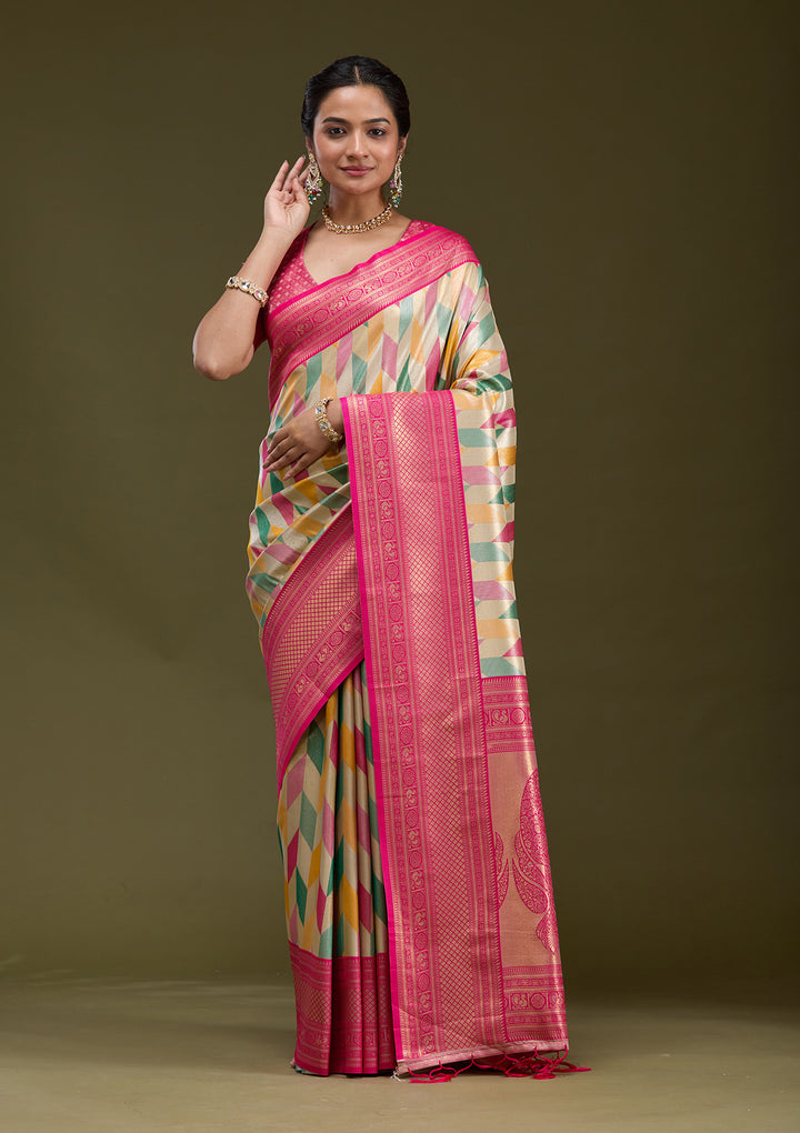 Magenta Pink Zariwork (Gold) Silk Saree