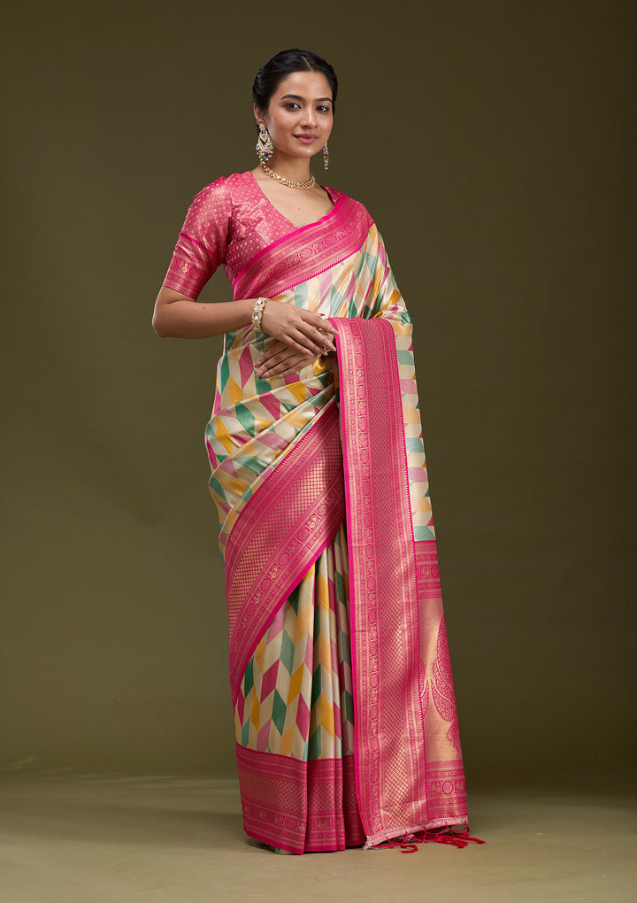 Magenta Pink Zariwork (Gold) Silk Saree
