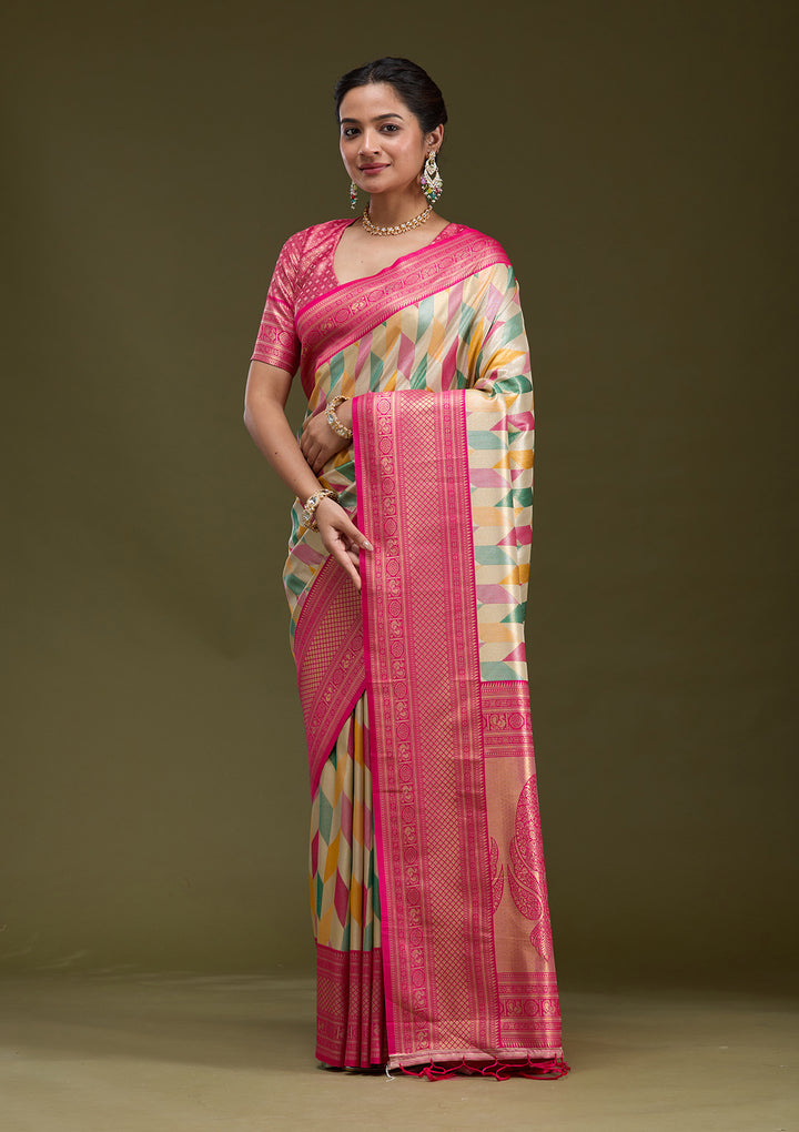 Magenta Pink Zariwork (Gold) Silk Saree