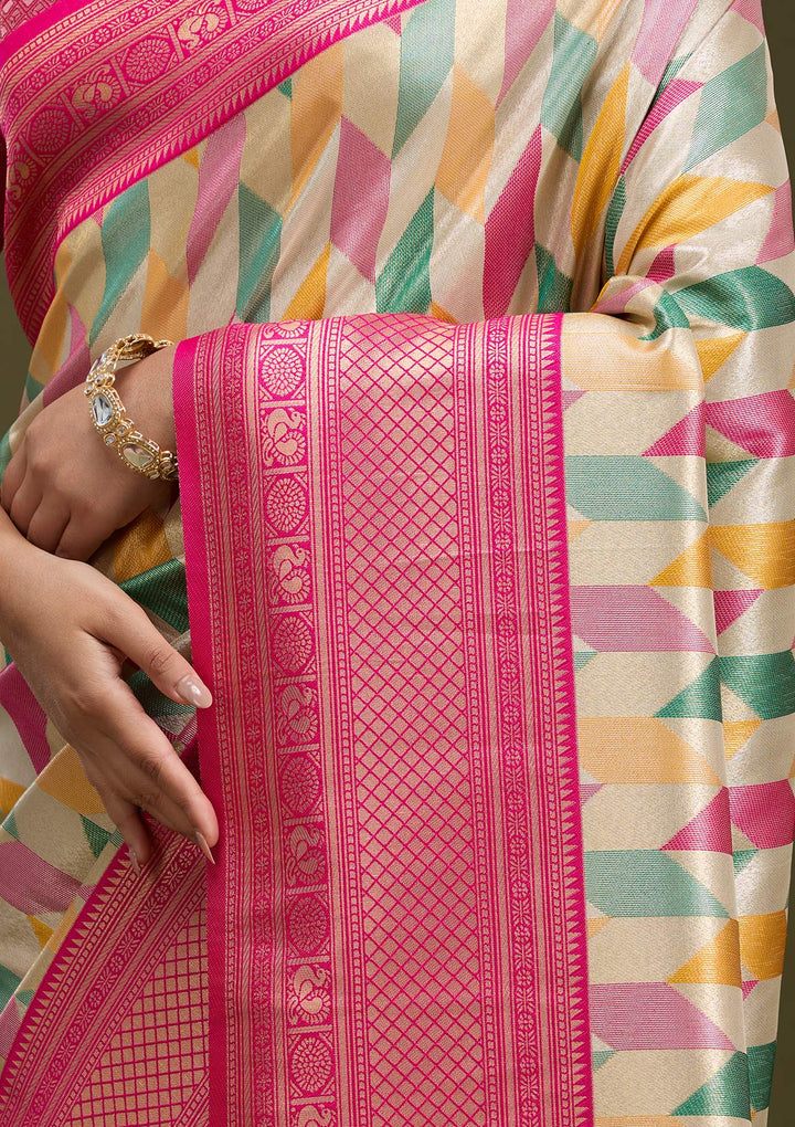 Magenta Pink Zariwork (Gold) Silk Saree