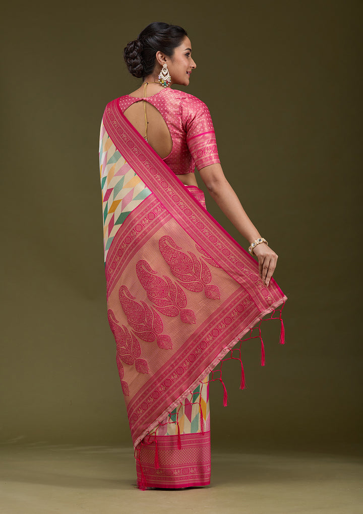 Magenta Pink Zariwork (Gold) Silk Saree