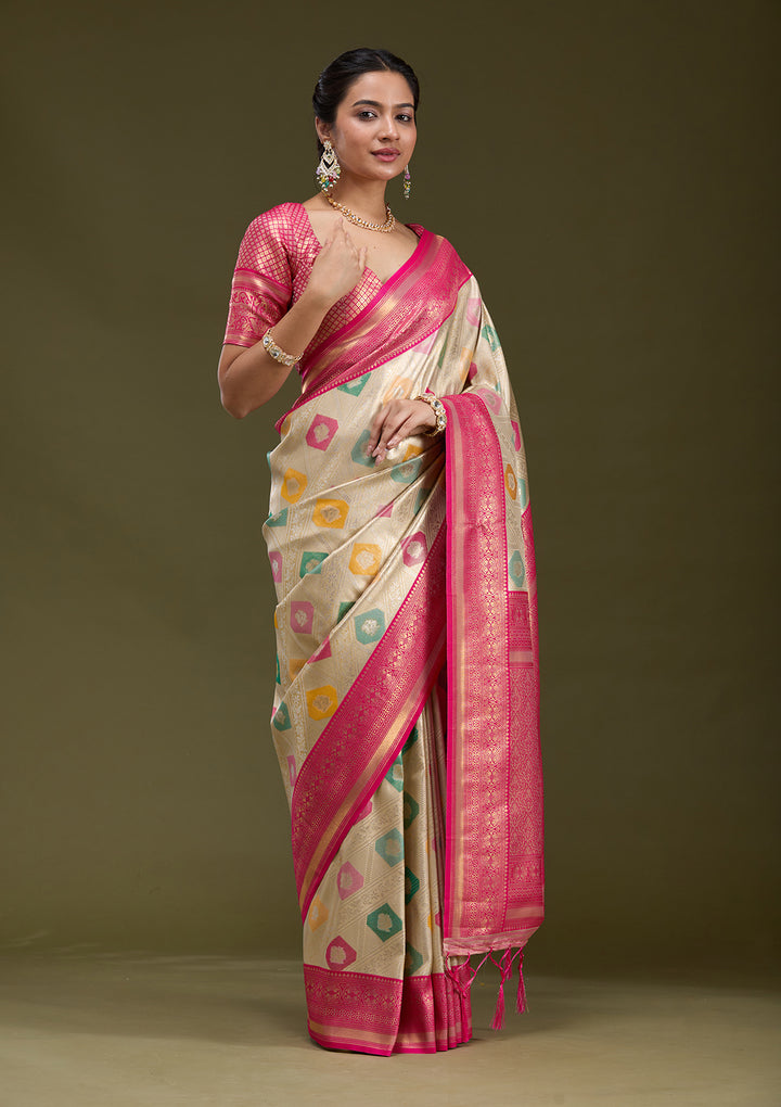 Magenta Pink Zariwork (Gold) Silk Saree
