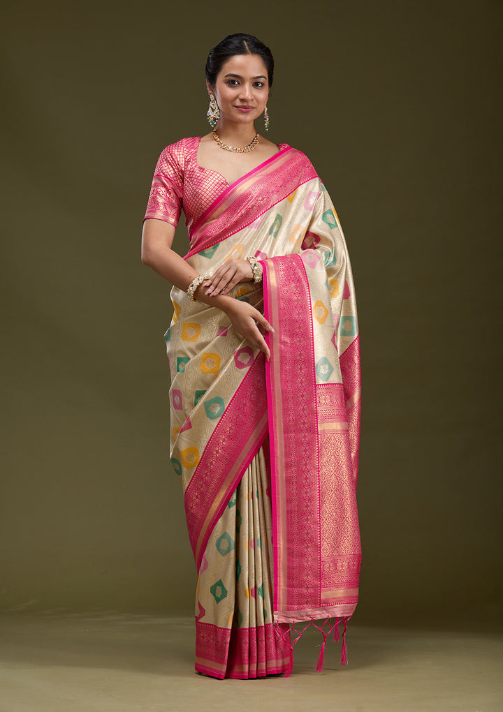 Magenta Pink Zariwork (Gold) Silk Saree