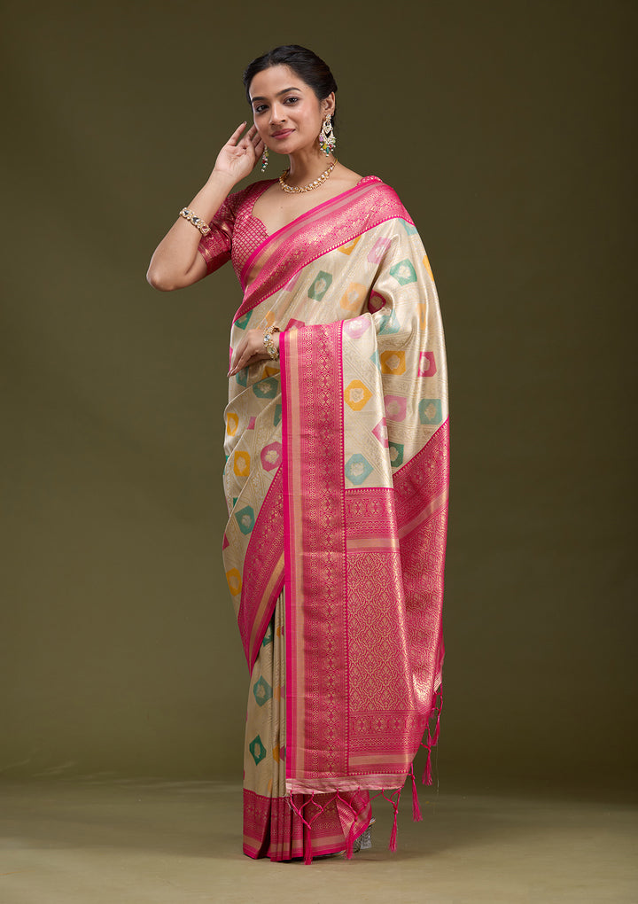 Magenta Pink Zariwork (Gold) Silk Saree