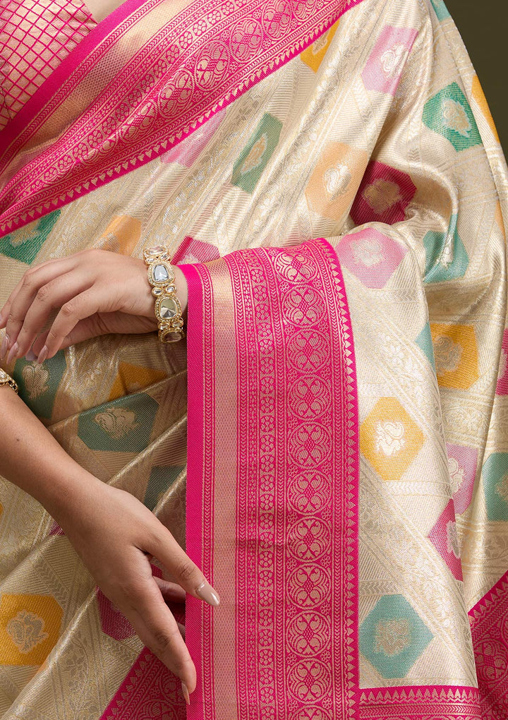 Magenta Pink Zariwork (Gold) Silk Saree