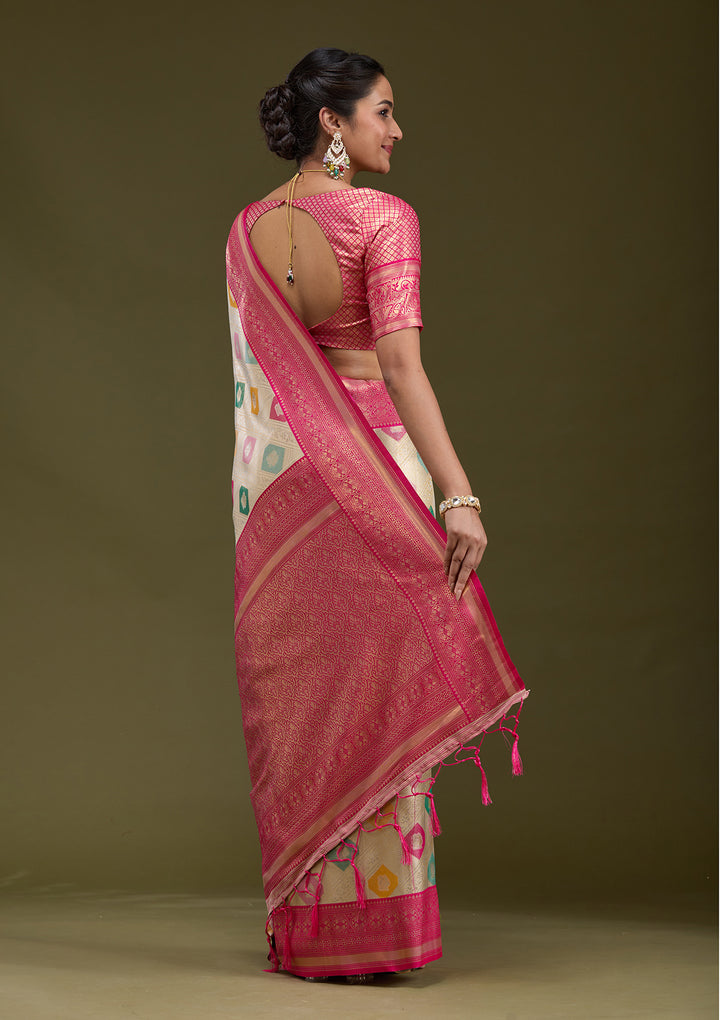 Magenta Pink Zariwork (Gold) Silk Saree