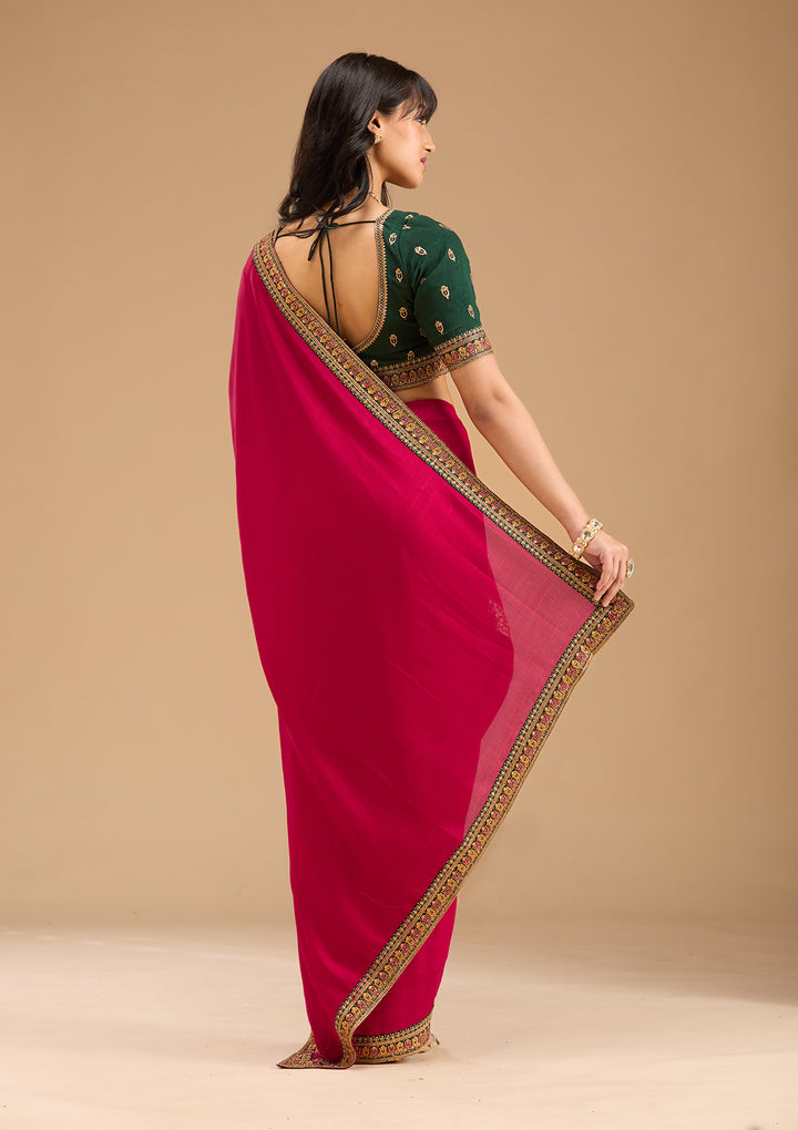 Rani Pink Gold Zariwork Soft Raw Silk Saree