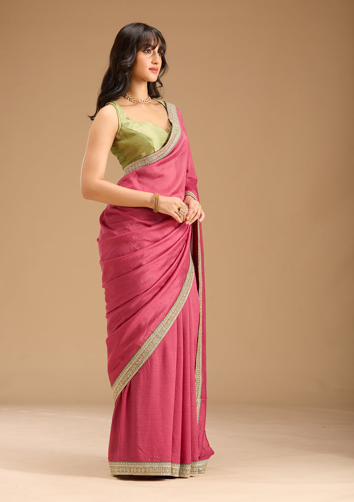Onion Pink Gold Zariwork Soft Raw Silk Saree