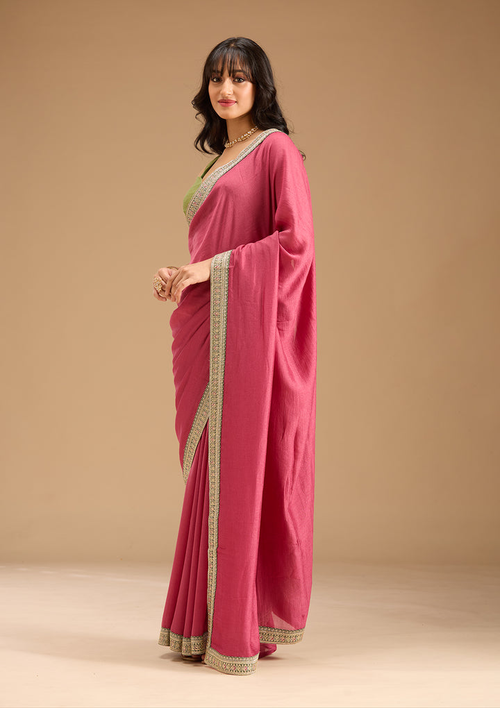 Onion Pink Gold Zariwork Soft Raw Silk Saree
