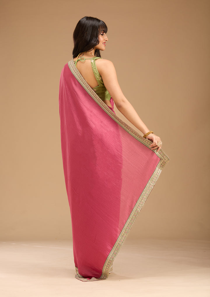 Onion Pink Gold Zariwork Soft Raw Silk Saree