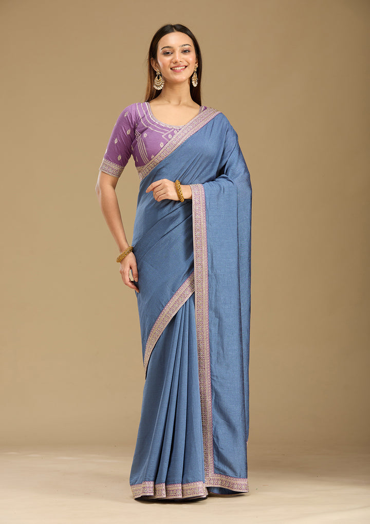 Peacock Blue Zariwork (Gold) Soft Raw Silk Saree
