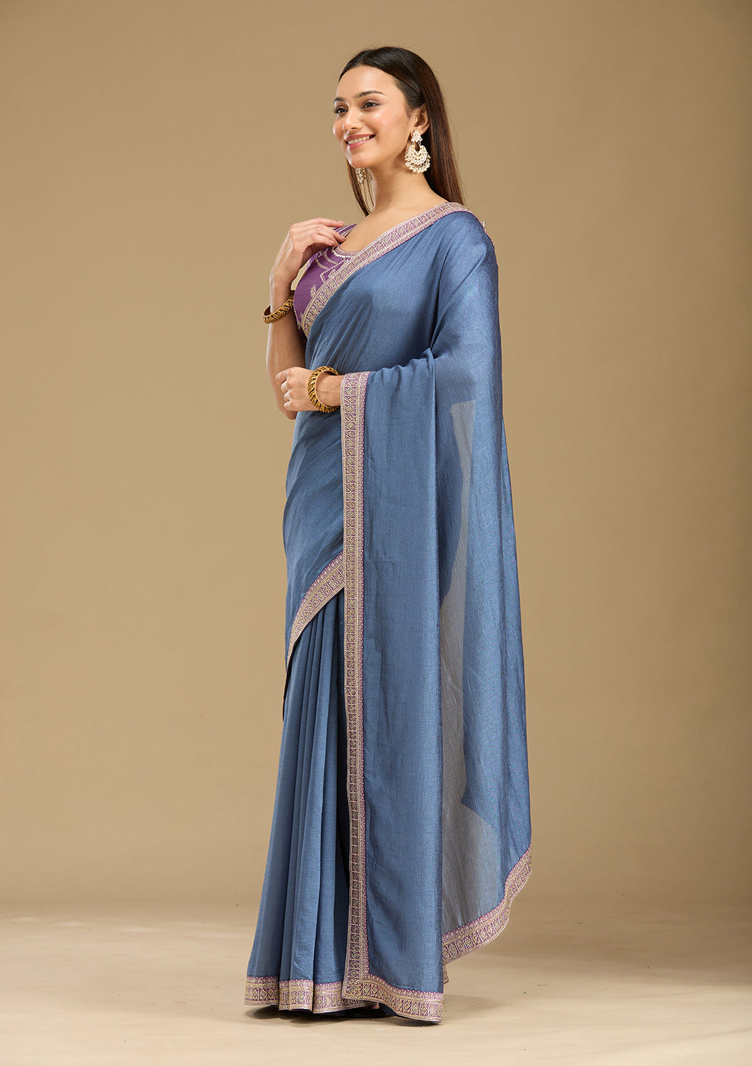 Peacock Blue Zariwork (Gold) Soft Raw Silk Saree