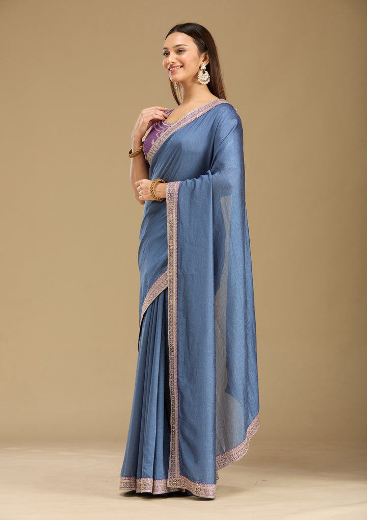 Peacock Blue Zariwork (Gold) Soft Raw Silk Saree