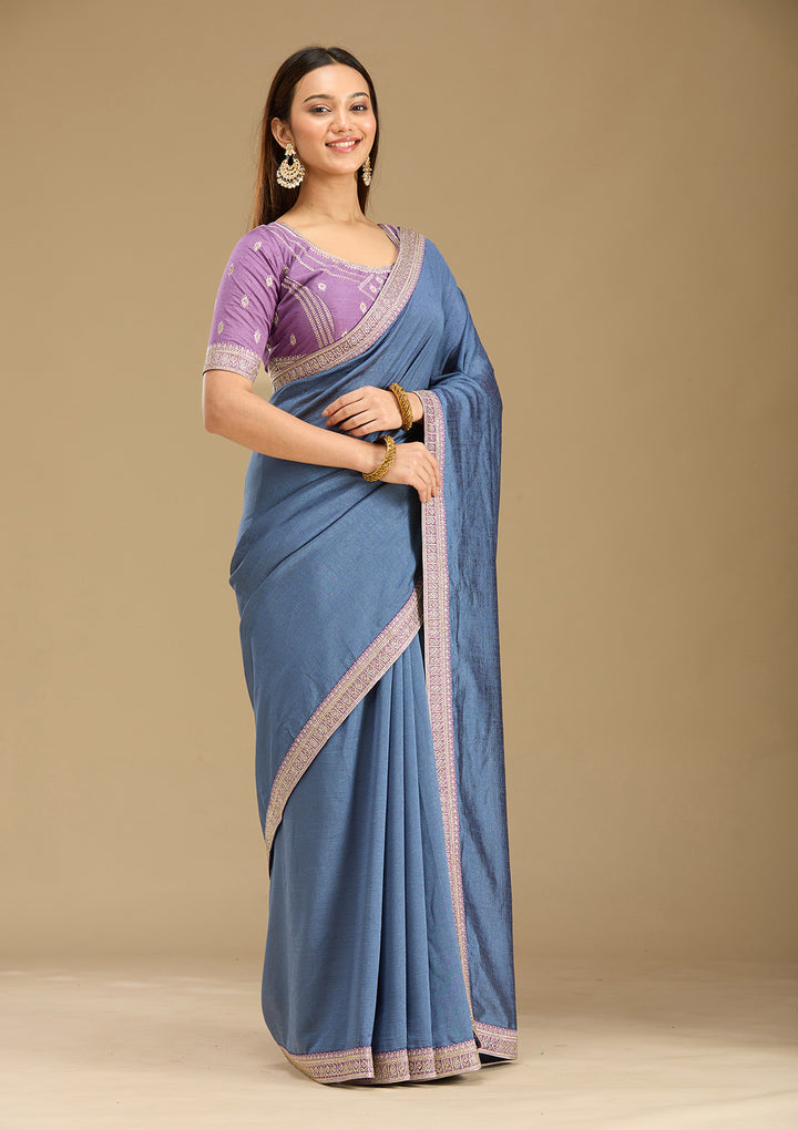 Peacock Blue Zariwork (Gold) Soft Raw Silk Saree