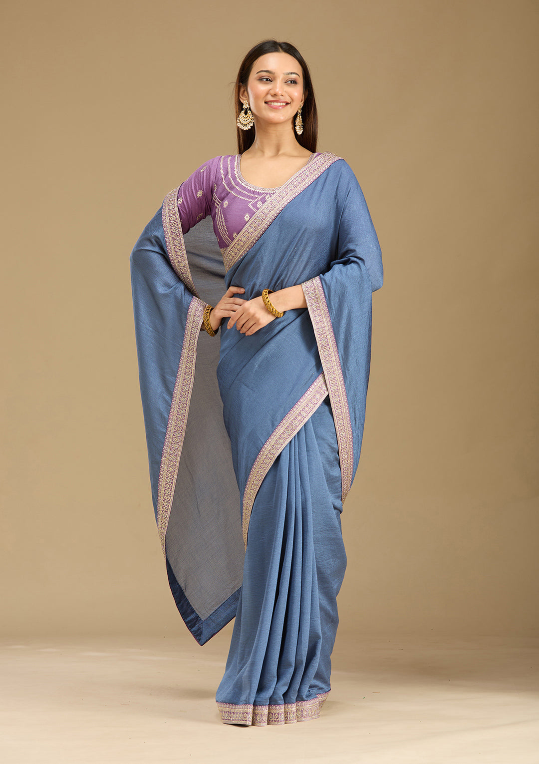 Peacock Blue Zariwork (Gold) Soft Raw Silk Saree