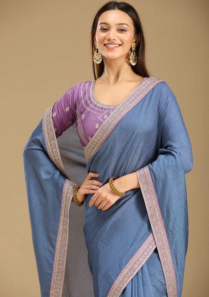 Peacock Blue Zariwork (Gold) Soft Raw Silk Saree