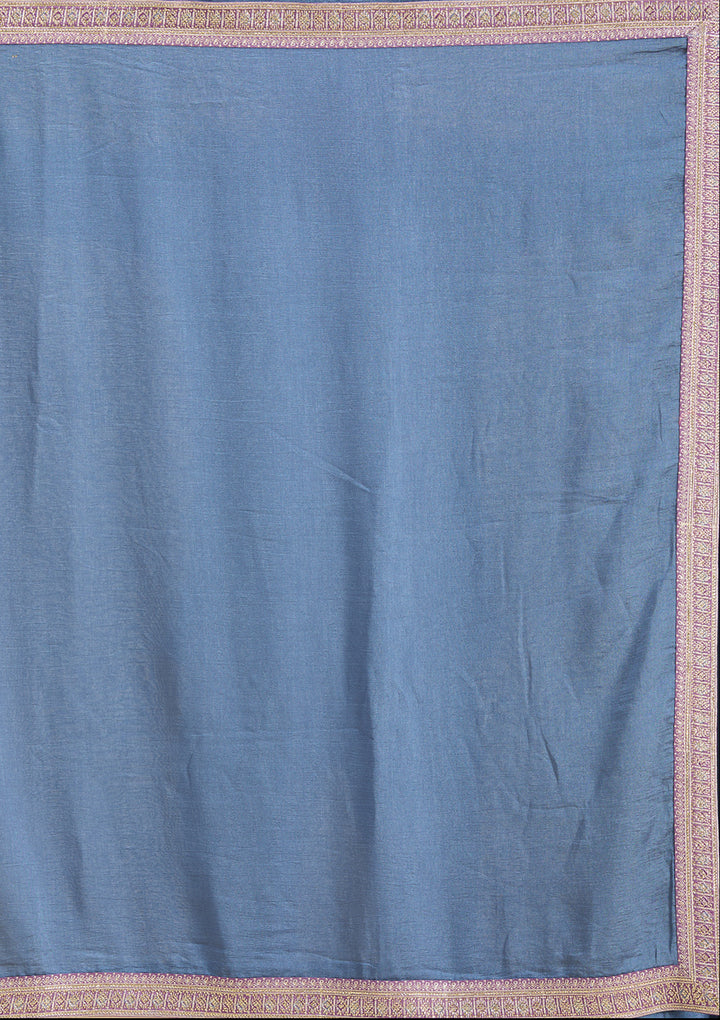 Peacock Blue Zariwork (Gold) Soft Raw Silk Saree