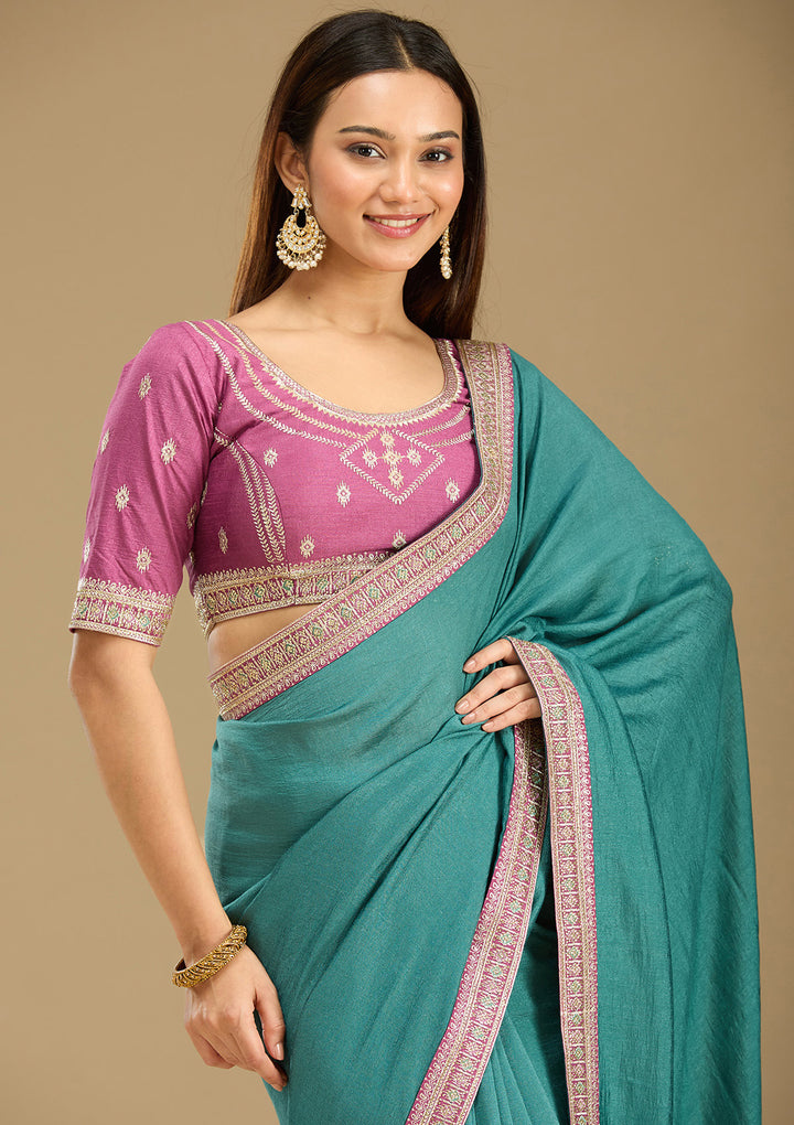 Sea Green Zariwork (Gold) Soft Raw Silk Saree